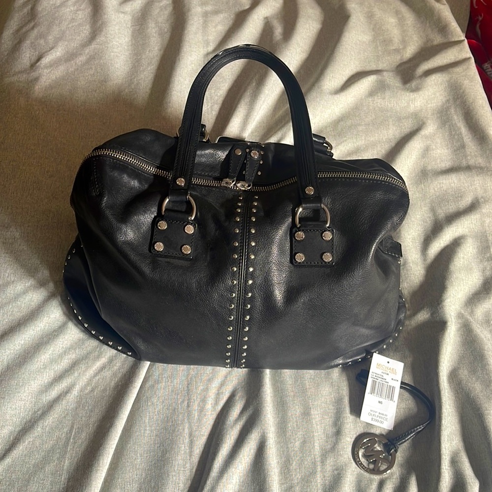 MICHAEL KORS Large Astor Weekender Black Leather Luggage Tote